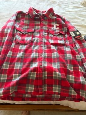 Cornell Colosseum Red and Gray Plaid Fleece Shacket